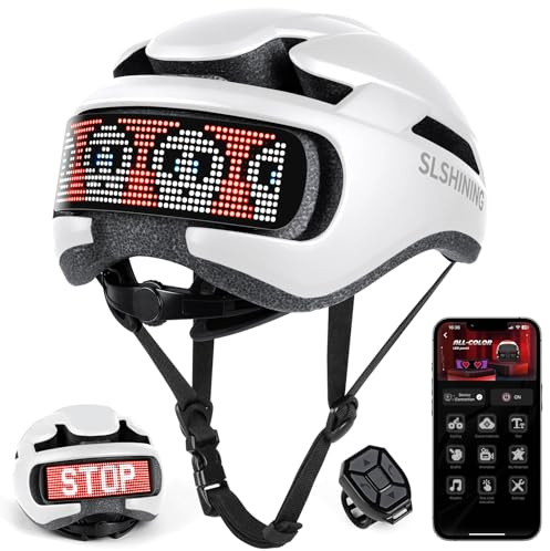 Untrxr Casque LED Intelligent avec télécommande et Application,Texte et Motif DIY Personnalisable,avec Clignotant,résistant, étanche,léger, pour Hommes et Femmes Adultes,pour vélo
