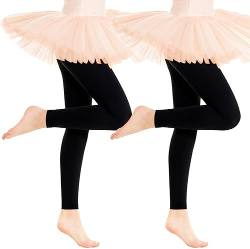 viiotu 2 Pairs 80D Footless Tights Girls, Ultra Soft Velvet Ballet Dance Tights for Girls, Footless Dance Tights Girl Age 2-14 (UK, Age, 4 Years, 8 Years, Regular, 2, Black)