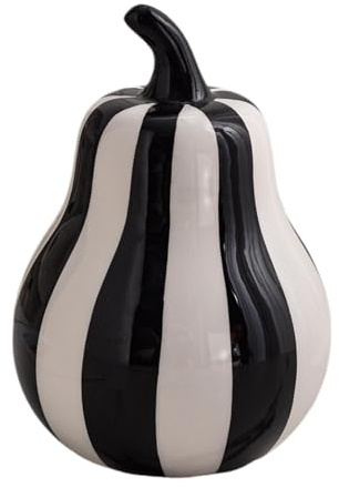 FQRDKT Ceramic Fruit Figure, Decorative Sculpture with Black And White Stripes, Ideal for Shelf, Bookshelf Or for Hanging, Multi, Pear 15.5x10cm
