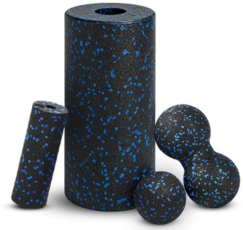 Juego de 4 bolas de masaje, Foam Roller Masaje Kit, Juego de Fascia, Rodillo de Espuma de Masaje Muscular, Bola Doble, alivia la tensión, para Yoga, Fitness, Pilates, Cilindro