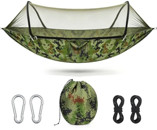 Minicoco Camping Hammock with Mosquito Net Ultra-Light Portable Hammocks Mosquito prevention Set for Hiking Backpacking Traveling Fishing Outdoor