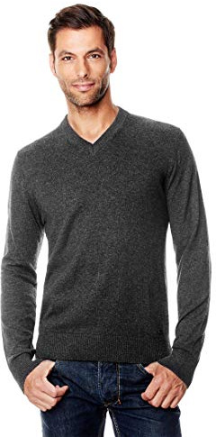 Vincenzo Boretti Jersey de Invierno para Hombre, con Cuello de Pico Acanalado, Entallado/Slim fit Antracita S