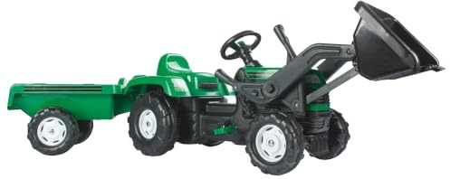 DOLU Pedal Operated Ride On Tractor for Kids with Full Ranchero Trailer, Indoor Outdoor Toy Vehicle with Front Loader & Hauling Trailer for Ages 3–6