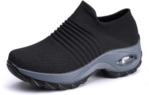 LEADER SHOW Women's Slip-On Walking Shoes Comfortable Loafers Casual Non-Slip Nursing Shoes Fashion Platform Sneakers (5, Black)