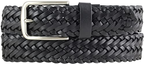 BELTINGER Cintura intrecciata in pelle bovina pieno fiore 3,5 cm | Cintura in pelle intrecciata da donna a uomo 35mm | Cintura intrecciata con fibbia argentata | Nero 105cm