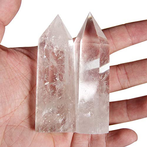 Orientrea Varitas de Cristal de Roca, 2 varitas de Cuarzo Claro de 8 cm a 9 cm, Torre de Cuarzo Claro, Cristal curativo de Cuarzo Claro y Piedras, Embalaje de Caja de Regalo
