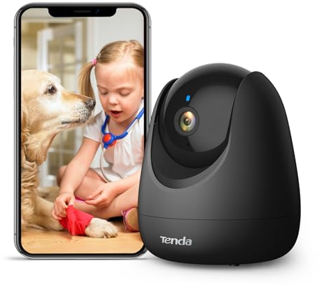 Tenda Telecamera WiFi Interno - Videocamera Sorveglianza 1080P con 360°Pan/Tilt, Audio Bidirezionale, Rilevamento del Movimento e Umano, Tracciamento Umano, Visione Notturna, Alexa, CP3 V2.2 Nero