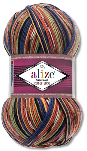 Wohnkult Alize 100 g Superwash Comfort Sockenwolle 33 Farben zur Auswahl EIN-/Mehrfarbig (2701)