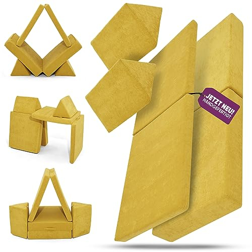 Linodino® Spielsofa | Kindersofa aus Schaumstoff Bausteine - Spielsofa für Kinder & Kuschelecke im Kinderzimmer [OHNE Harte Teile] 10 Farben zur Wahl | Bienenwaben Gelb