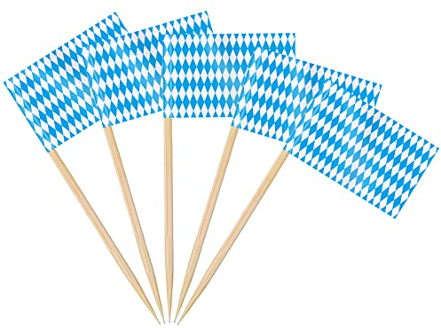 AhfuLife Palillos con Banderas de Oktoberfest, 200 Piezas Banderas de Palillos de Dientes de Oktoberfest para Decoraciones de Eurocopa, Cóctel, Sándwiches, Pastelería, Pastel, Frutas, Fiesta, Cupcakes