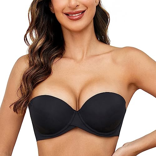 MELENECA Women’s Heavy Padded Convertible Multiway Underwire Push Up Strapless Bra Black 38DD