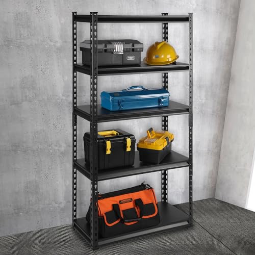 PACHIRA Verstellbares Schwerlastregal, 153 * 80 * 30cm Garagenregal Gesamt Tragkraft 500kg, Robuste Lagerregale, Vorratsregal mit Stahlgestell, Kellerregal für Küche, Abstallraum, Büro, Eckenregal