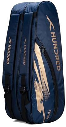 HUNDRED Cosmogear Badminton Kit-Bag (Navy, Size: Large) | Double Zipper | Bag with Front Zipper Pocket | Material: Polyester| Padded Back Straps | Easy-Carry Handle