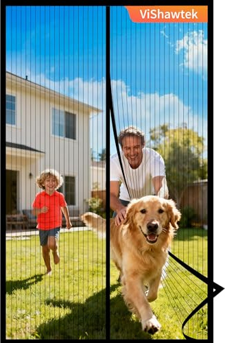 ViShawtek Insektsskärmsdörr, balkongdörr, insektsskydd, insektsgardin, magnetisk dörr, insektsskyddsgardin, dörrdörrmatta, insektsgaller, lamellgardin, magnetisk gardin, svart, 120 x 220 cm