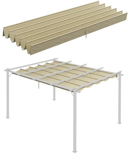 Outsunny Toldo retráctil para pérgola, tela de repuesto para pérgola de 4 x 3 m, techo retráctil para cenador, color beige