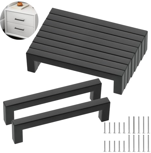 10 Pièces Poignee de Meuble Cuisine Noir 128 mm, Acier Inoxydable Poignées Moderne Carrée Meubles, Poignee de Meuble Noir Cuisine pour Bureaux, Tiroirs, Armoires, Placard