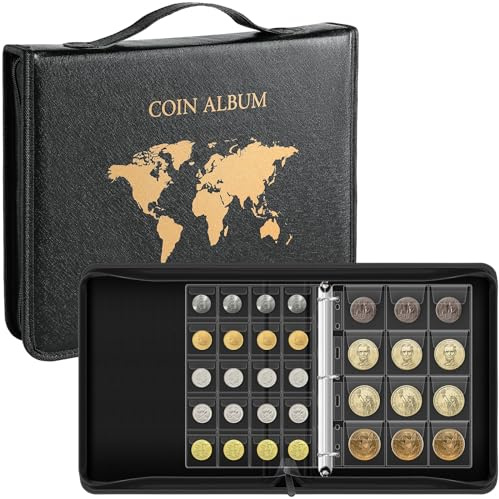 Ettonsun Coin Collection Book for Collectors, 260 LARGE Pockets Coin Collecting Storage Holder Album, Coin Collection Supplies Foreign Money Organizer Display Case for All Coins (Diam Less than 2.3)