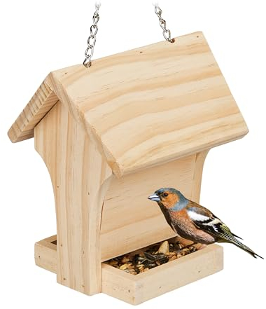 Relaxdays Vogelfutterhaus Holz, zum Aufhängen, Futterspender Wildvögel, Vogelfutterstation, HBT 18,5 x 17 x 14 cm, Natur