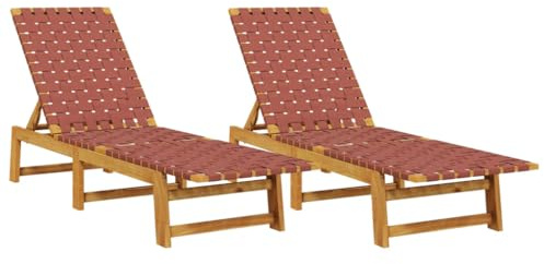 vidaXL Lettini Prendisole 2pz Rossi Legno Massello di Acacia e Tessuto