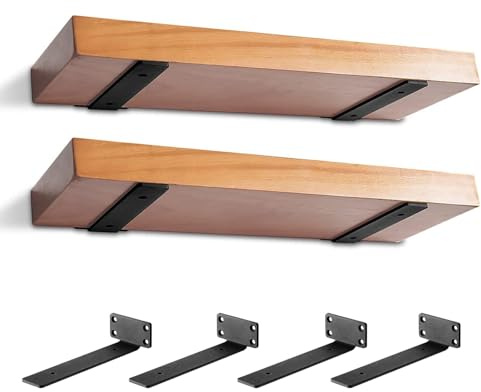 MIUGO Heavy Duty Shelf Bracket 4 Pack, Floating Shelf Brackets 6 inch Long, Brackets for Shelves, Black Coated Metal Wall Shelf Support Brackets（1/5-Thick）