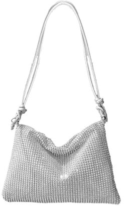 Handtasche Silber Damen Clutch Silber Glitzer Abendtasche Hohe Kapazität Elegante Handtasche Damen Verstellbarer Schultergurt Damen Taschen für Abend Abschlussball Hochzeit Party Bankett Freizeit Date