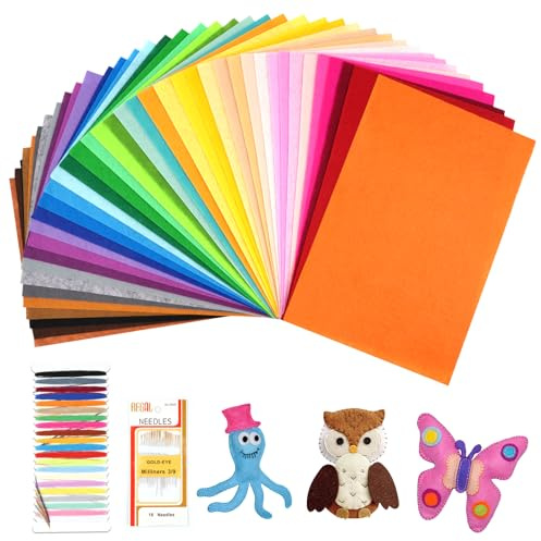 Maxmoc 40 Farben Bastelfilz, 20 x 30 cm Filzstoff, Polyester Felt Fabric Filzplatten mit Bunter Stickgarn und Nähnadel, Farbig Filz Blätter zum DIY Handwerk Nähen Projekte Manual Decoration
