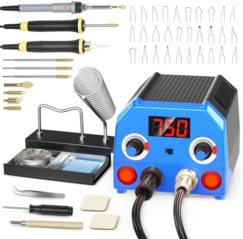 Trsaow Upgegradierte Holzverbrennungsset mit 3 Pinseln, 30 Drahtspitzen und 7 festen Punktspitzen, Pyrographie-Holzverbrennungswerkzeug-Set mit digitaler Temperaturanzeige für Pyrographie-Kunstwerke