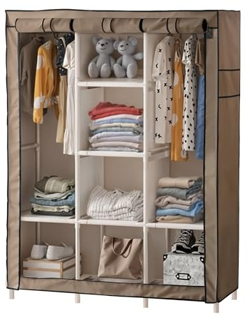 DivaDee Portable Wardrobe Closet with Cover – Freestanding Clothes Organizer with 8 Storage Shelves & Dual Hanging Rods – Spacious Closet for Bedroom, Dorm