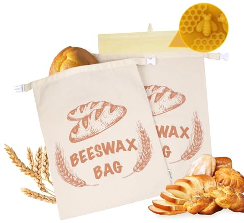 Bolsas de pan reutilizables para pan casero con forro extraíble, bolsa de pan de cera de abeja de algodón XL, paquete de 2 bolsas de pan de masa madre, bolsas de pan para masa madre de pan casero, 13