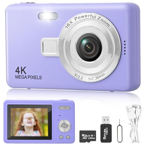 Digitalkamera Fotokamera mit 64GB Karte, 1080P FHD 40MP Kinder Kamera 2.4 LCD, Wiederaufladbare Kamera fotokamera mit 8X Digitalzoom digicam für Kinder, Erwachsene, Mädchen, Jungen (Lila)