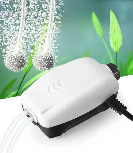 HITOP 2.5W Nano Whisper Aquarium Air Pump, 2 * 2.2L/M Adjustable Dual Outlet Fish Tank Oxygen Pump, Aquarium Aerator for 1-250L Fish Tanks