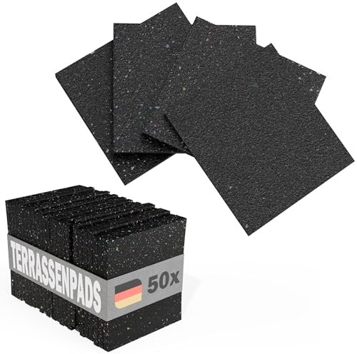 Terrassenpads 50 Stück - 90x90x15mm - Gummigranulat Unterlage für Terrasse & Balkon - Bautenschutzmatte Made in Germany