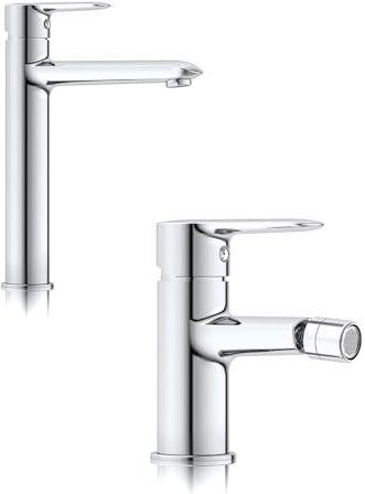 Set di Rubinetti lavabo e bidet cromo, Miscelatore alto e per bidet monocomando - Boleco