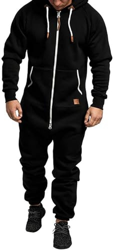Caziffer Combinaison à capuche pour homme avec doublure en polaire, pyjamas chauds d'hiver, combinaison de jogging à manches longues avec fermeture éclair intégrale, poches, vêtements de détente