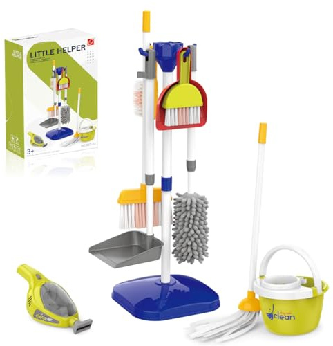 Aspirapolvere giocattolo ,set pulizie bambini giocattolo da 9 pezzi, scopa bambini gioco, adatto per giochi di ruolo e giocattoli per la pulizia per bambini dai 3 anni in su