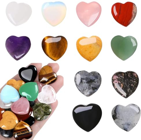 12 Pezzi Pietre e Cristalli, Pietre a Cuore,Set di pietre preziose Mix colorato di pietre Naturale A Forma di Cuore Pietre Decorative Cristalli Quarzo Rosa cristalloterapia pietre e cristalli