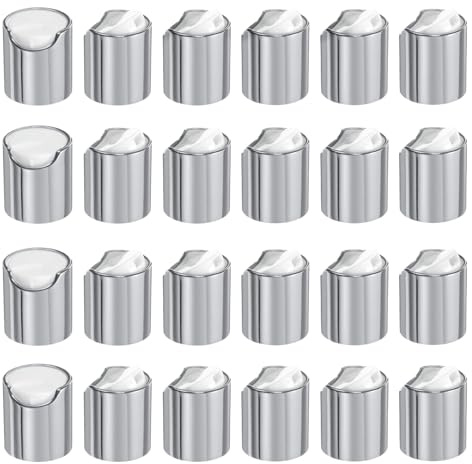 sourcing map 24 tappi superiori a disco in plastica alluminizzata, 20/410, tappi di ricambio durevoli per bottiglie da spremere, bottiglie ricaricabili, plastica, vuoti, shampoo, argento bianco