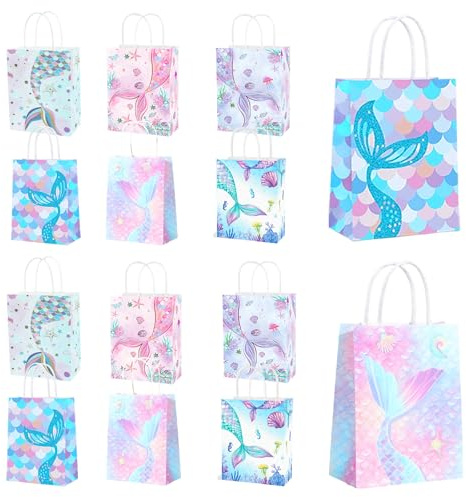 Lot de 12 sacs cadeaux en forme de sirène, sacs de fête, sacs à bonbons pour emballer des cadeaux, des cadeaux, des fêtes
