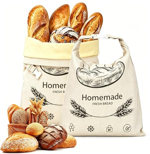 2 Bolsa de Pan de Cera de Abeja, Bolsa para Pan con Revestimiento Natural de Cera de Abeja, Bolsas de Pan Reutilizables de Lino y Cera de Abejas para Guardar Pan y Productos de Panadería