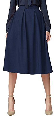Urban GoCo Donna Vintage Vita Alta Pieghe a Campana Gonna Linea A con Tasche Midi Gonna Longuette Blu Marino M