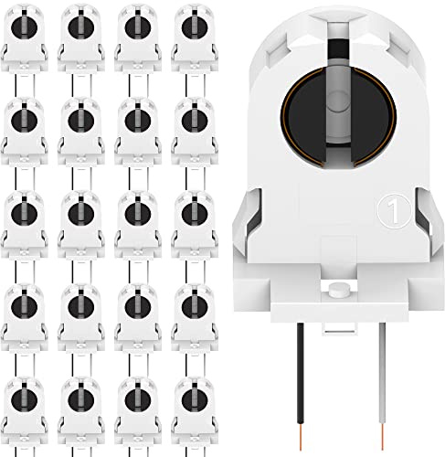 20-Pack JACKYLED Screw Type T8 Lamp Holder with Wires UL Non-shunted Tombstone Light Socket for LED Fluorescent Tube Replacements