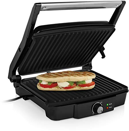 Tristar GR-2853 Parrilla eléctrica con superficie de cocinado de 29,7 x 23,5 cm, revestimiento antiadherente, fácil de limpiar, tapa flotante, libre de BPA y PFOA, apertura 180 º, 2000 W