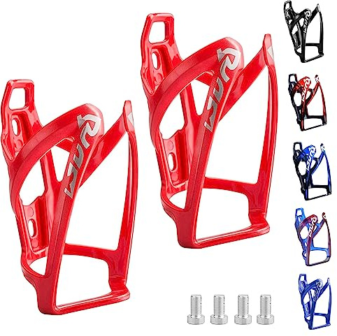 Suruid Bike Water Bottle Cage, Universal Bike Water Drink Holder, Durable Ultralight Plastic Water Bottle Holder for Bicycle, Cycling Bottle Cages for MTB, Road Bike, Mountain Bikes, 2 Pack - Red