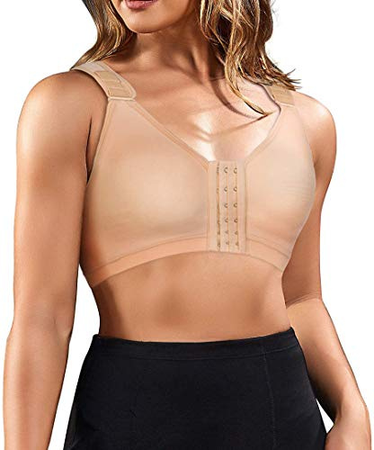 Chumian Reggiseno Sportivo Post-Chirurgico Donna Bralette Senza Ferretto Taglie Forti Reggiseni con Chiusura Frontale (Beige, M)