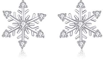 Kamise Schneeflocke Ohrstecker Silber 925, Ohrringestecher Silber Damen, Schneeflocke Ohrringe Stecker mit Weiß Zirkonia, Klein Ohrschmuck mit Geschenkbox zum Winter Geburtstag für Freundin Tochter