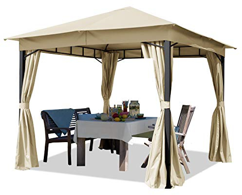 TOOLPORT Gartenpavillon 3x3 m ca. 180 g/m² Dachplane wasserdicht Pavillon - 4 Seitenteile Gartenzelt Partyzelt ca. 6x6cm Profil Champagner