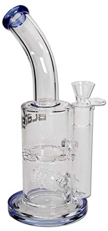 Blaze Glass Percolator Bong 28,5 cm | Klar/Blau | Glasbong 18,8 (NS 19) aus Borosilikatglas mit Turbine, Trommelperkolator & Lift-Off-Kopf | Kräuter Perkolator Bong & Oil Rig | Ø 65/32mm