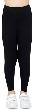 looksy Flickor leggings ankellängd barn bomull enfärgade långa byxor unisex storlekar 2–13 år, Svart, 8 År