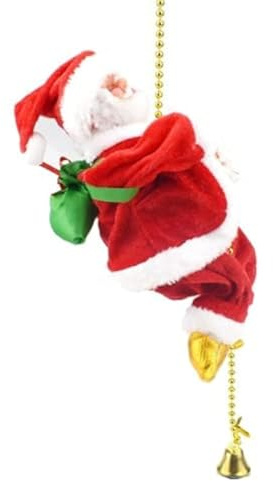 Climbing Santa Claus 9 Christmas Ornament Xmas Decoration Climbs Up and Down Battery Operated Toy with Light Music and Sound Animated Climbing on Beads Musical Moving Figure Xmas Christmas Ornament