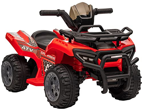 HOMCOM Quad Elettrico per Bambini con Batteria Ricaricabile 6V, Pulsante Acceleratore, Età 18-36 Mesi, 70x42x45cm, Rosso